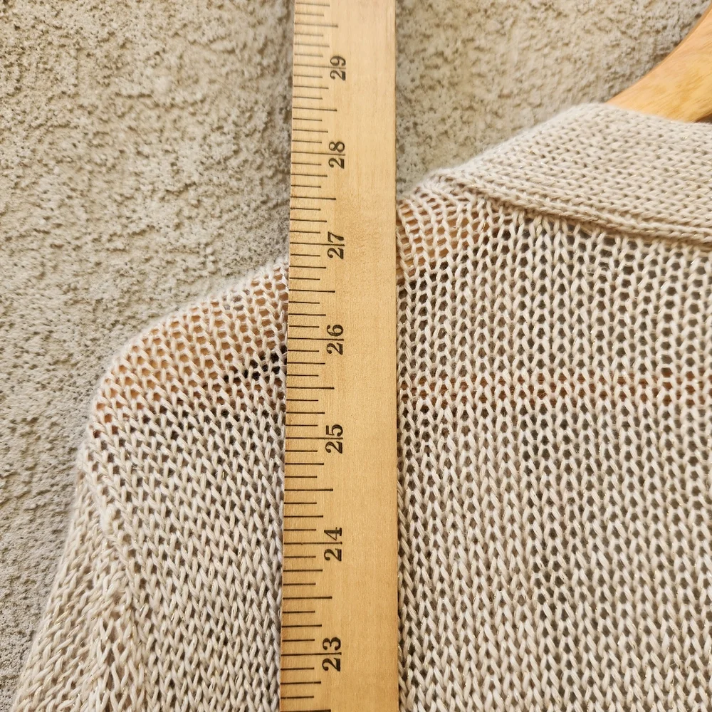 CHICO'S Women's Cardigan Beige Extra Large Linen Loose Knit Minimalist - Picture 8 of 8